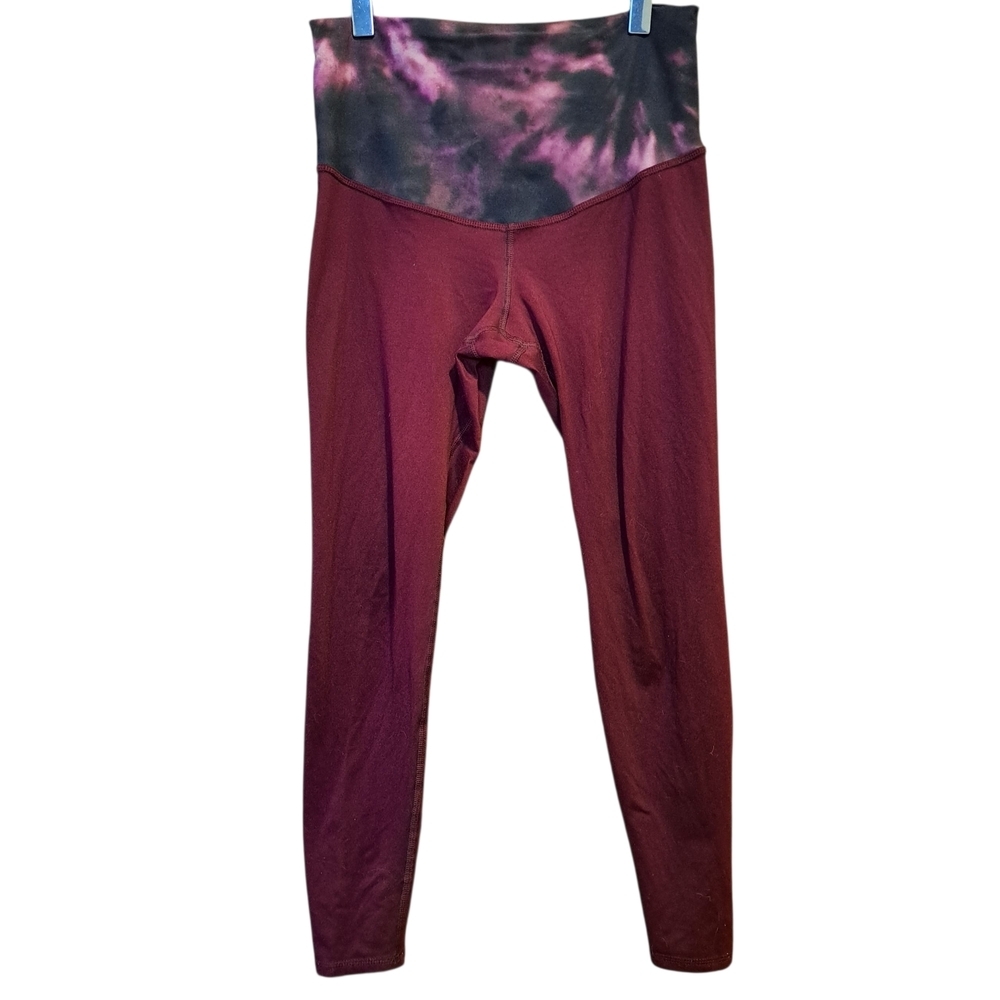 🇨🇦 4U Maternity Leggings – Burgundy with Tie-Dye Waistband – Size M